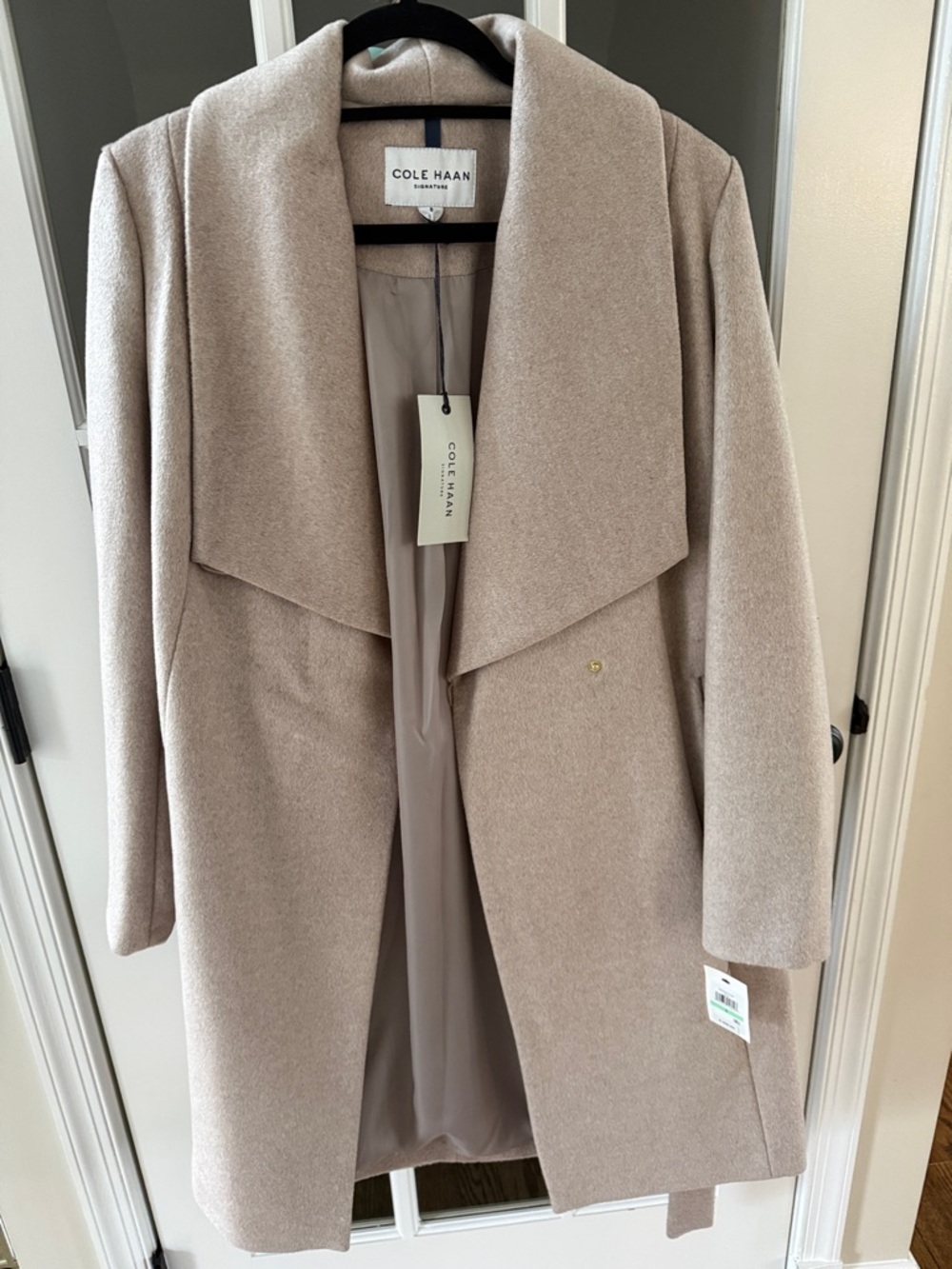Cole Haan Light Beige Wool-Blend Wrap Trench Coat NWT